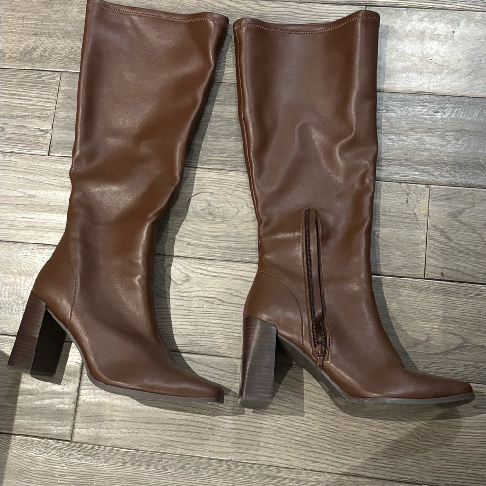 Brown Leather Knee-High Boots